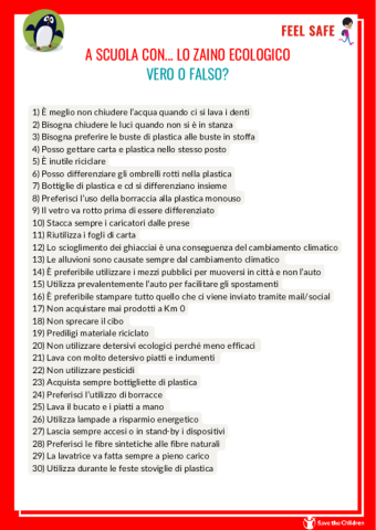 Vero o Falso? - A scuola... con lo zaino ecologico